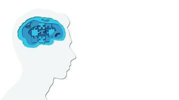 Person thinking while assembling a puzzle in his brain in papercut style video