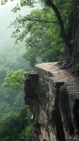 Stone platforms extending from cliff edges , photorealistic photo