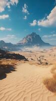 Dunes create wave-like formations with mountains in backdrop, photorealistic wallpaper photo