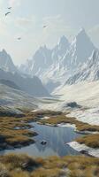 Valleys curve between ridges toward peaks in the background vista, photorealistic photo
