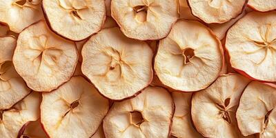 Handful of dried apple slices in a slightly irregular pattern, gastronomy photography photo