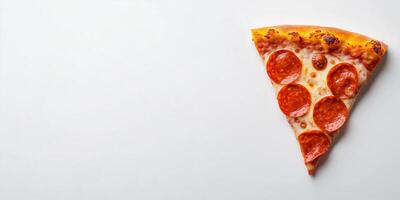 Single pepperoni slice centered on a clean surface, gastronomy photography photo