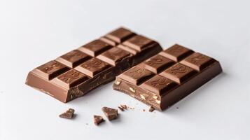 Flavored chocolate bar broken in half, displaying embedded flavoring within each segment, culinary photography photo