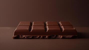Side view of a chocolate bar showing thickness and consistent, unblemished surface appearance, culinary photography photo