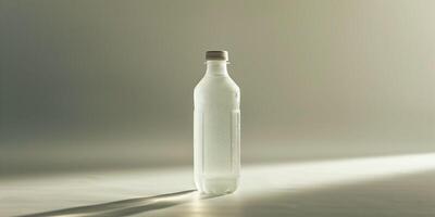 Probiotic drink bottle with sealed cap, filled with cloudy liquid, gastronomy photography photo