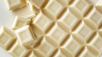 White chocolate bar laid flat, separated into several small, uniform squares, gastronomy photography photo