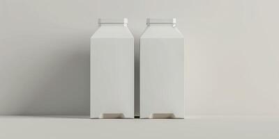 Two cartons of soy milk on a plain white background, food setting photo