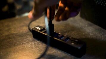 Insert the data cable into the USB port video