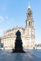 Dresden, Germany-august 15, 2022-Walking in Schlossplatz and view the statue of Frederick Augustus I the Just in a sitting position in Dresden on a sunny day photo