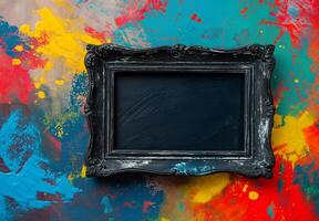 An old black frame on a colorful wall photo