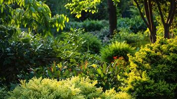 Serene Garden Oasis with Lush Verdant Foliage Emanating Tranquility photo