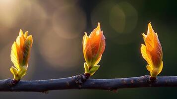 Fresh Spring Leaves Budding on Branches Symbolizing New Beginnings photo