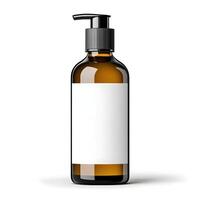 Amber Glass Bottle with Black Pump Dispenser for Liquid Soap, Shampoo or Lotion with Blank Label Ideal for Branding and Customization photo