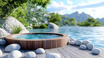 Luxurious Jacuzzi Immersed in Serene Landscape for Meditation and Relaxation photo