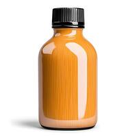 Vibrant Orange Bottle with Black Cap Displaying Sleek Glossy Finish, Isolated on White Background, Ideal for Product Mockups and Creative Photography photo