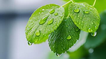 Dazzling Droplets Highlighting Minimalist Natural Beauty Captured in Lush Green Leaves photo