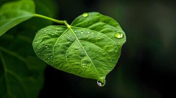 Captivating Close up of Lush Green Leaf with Glistening Water Droplet photo