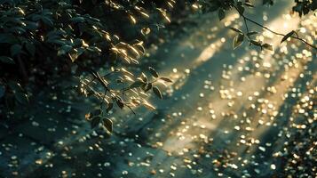 Sunlight Dappling Through Branches Casting Soft Shadows on the Ground photo