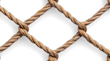 Close-up View of Crisscrossed Natural Fiber Rope Netting Bound Together with Knots for Background, Texture, or Decorative Purposes photo