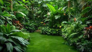 Lush and Verdant Garden Scene with Harmonious Shades of Green Foliage photo
