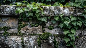 Ivy Climbing Stone Wall Contrast of Nature and Architecture photo