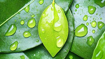 Dazzling Droplets of Minimalist Natural Beauty Captured on Leaves photo