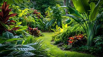 Lush Garden Scene with Harmonious Green Tones photo