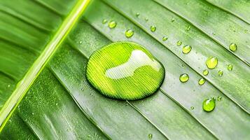 Captivating Close up of a Lush Green Leaf with Glistening Water Droplets photo