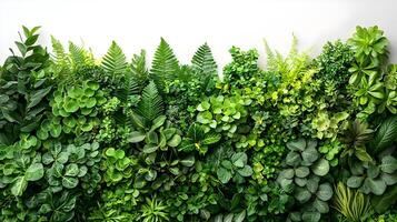 Lush Green Wall with Diverse Leafy Plants Displaying a Vibrant Array of Textures and Shades of Green, Perfect for Creating a Tranquil Indoor Atmosphere photo