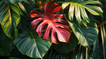 Vibrant Tropical Foliage with Bold Leaf Patterns Creating an Exotic Ambiance photo