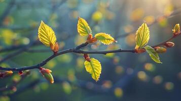 Delicate Spring Foliage Budding on Branches Symbolizing New Beginnings photo