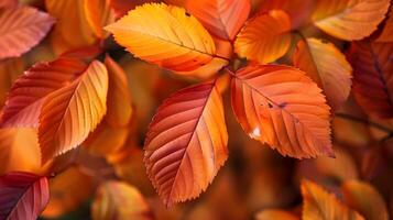 Mesmerizing Close Up of Vibrant Autumn Leaves Showcasing the Beauty of Fall Foliage photo