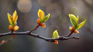 Blossoming Spring Leaves Emerging on Branches Symbolizing Renewal and New Beginnings photo