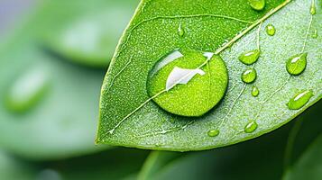 Captivating Closeup of Lush Green Leaf with Glistening Water Droplets photo