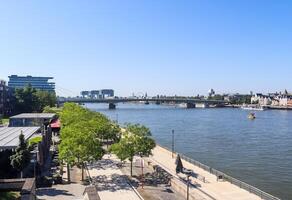 View over the Rhine in Cologne in Germany in fine weather with the famous buildings of the skyline in the background. photo