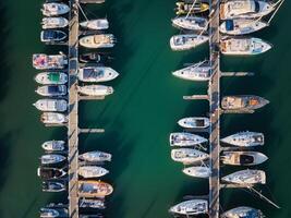 Marina with yachts top down view photo