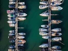 Marina with yachts top down view photo