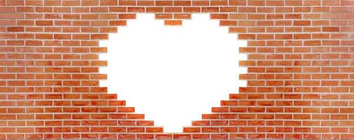 Red brick wall texture background with heart shape. Brick wall texture for backdrop. photo