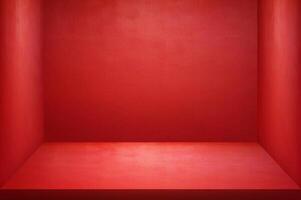 The floor and walls of the room are red as the background. photo