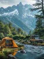 A river flowing through a mountain photo