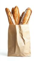 A paper bag with bread highlighted on a white background. photo