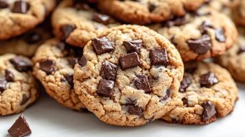 A warm batch of chocolate chip cookies cooling, tempting anyone nearby with their aroma photo