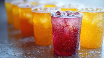 Colorful drinks shimmer in the sun, inviting guests to a vibrant summer event photo