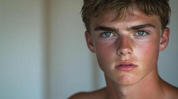 A thoughtful young man is bathed in warm light, evoking a sense of contemplation photo