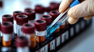 A delicate procedure involving colorful vials and careful extraction in a laboratory photo