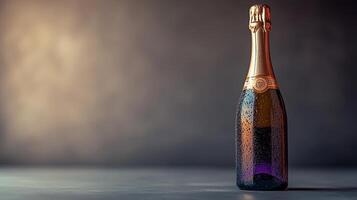 Celebrating joy with an elegantly chilled champagne bottle reflecting warm golden light in a cozy evening setting photo