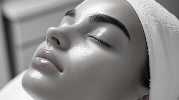 Relaxing skin treatment at a serene spa in the early morning, highlighting rejuvenation and tranquility photo