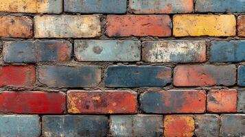 A close-up of varied colorful bricks forms a textured wall that brightens the alley's atmosphere photo