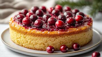 A stunning tart with fresh cranberries, perfect for indulging during winter festivities photo