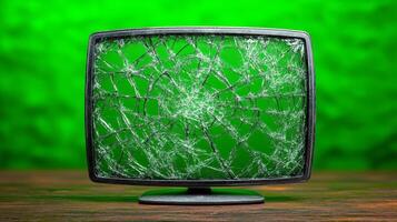 The shattered screen reflects a blend of colors, evoking feelings of loss and digital disruption photo